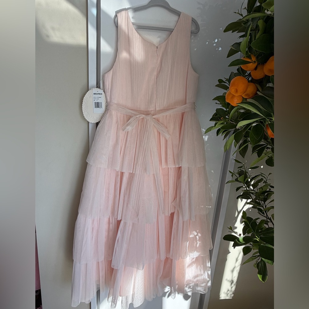 American Princess Light Pink Tiered Tulle Dress with Rhinestone Waist - Picture 2 of 5